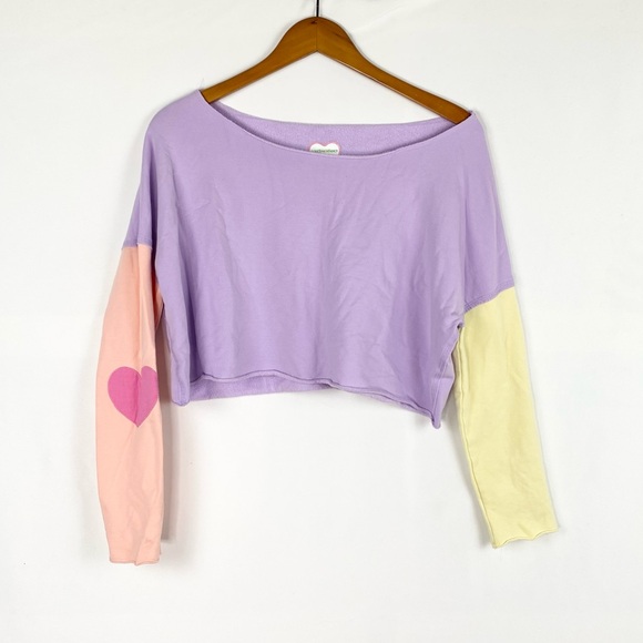 LoveShackFancy x Beach Riot Jennifer Cropped Sweatshirt Pastel Color Blocking - Picture 1 of 5